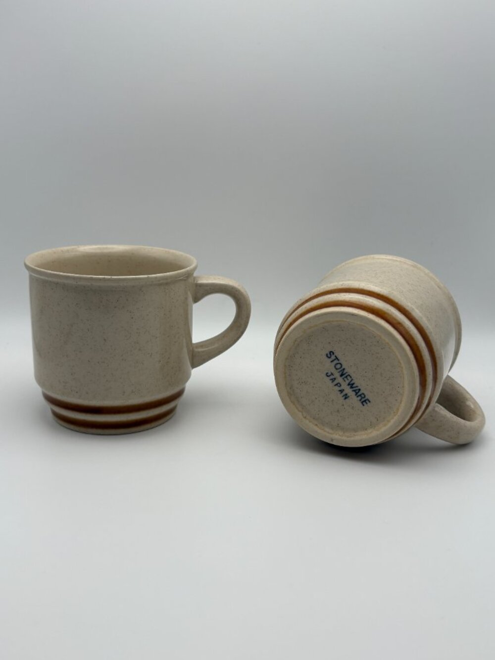 Vintage Rustic Stoneware Japan Speckled Brown Coffee Mugs Pair (SKU: 011MG)